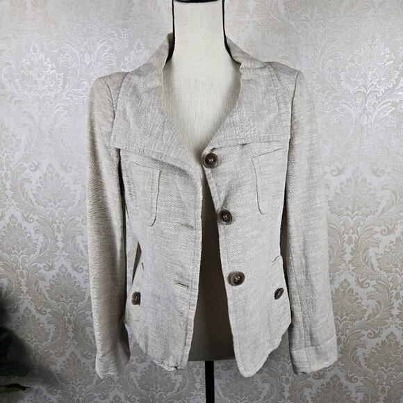 Weekend by Max Mara Size 10 Cream Colored 3 Button Blazer Linen Cotton Blend - Picture 12 of 16